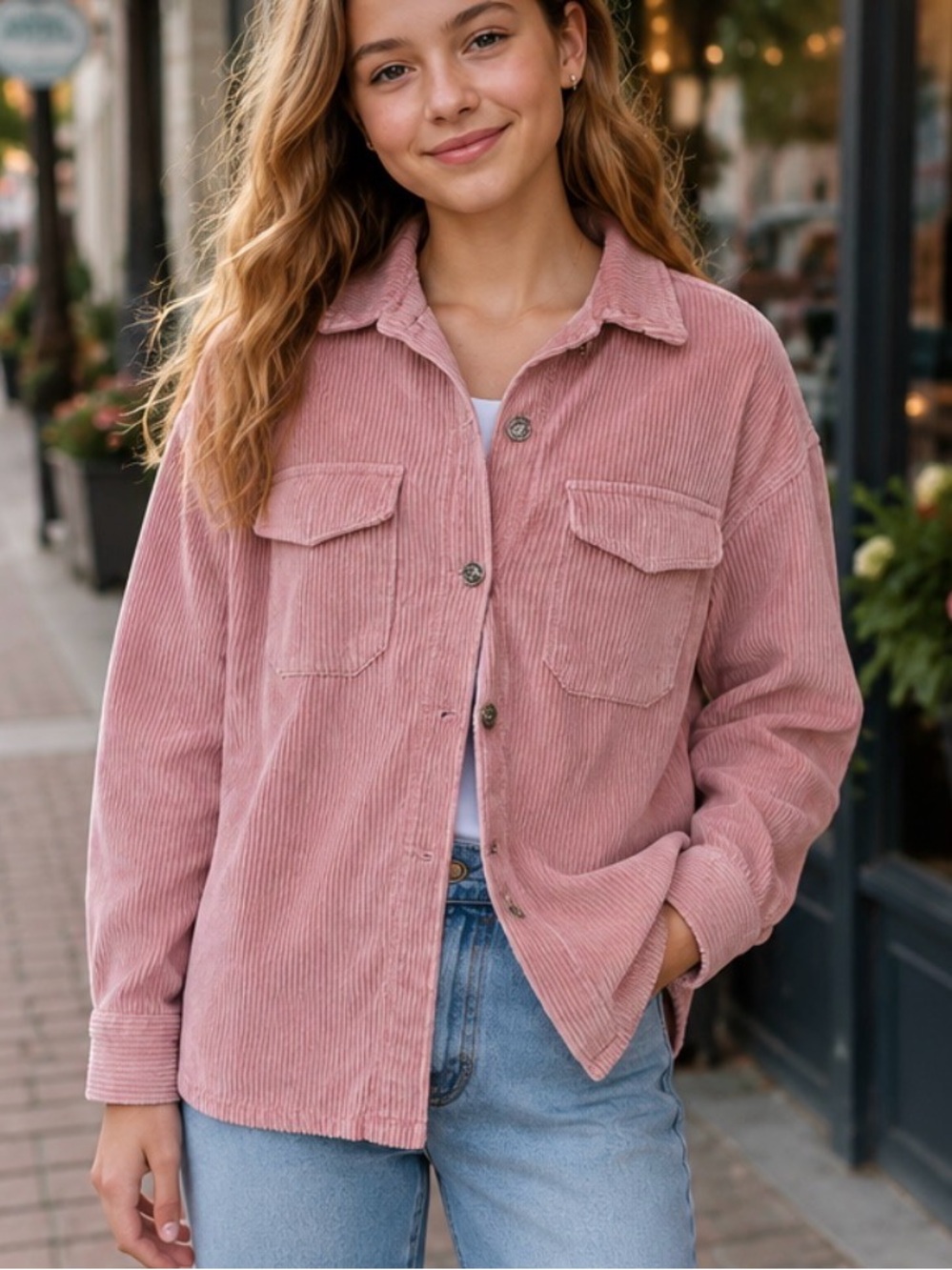 Title: Urban Kids Dusty Pink Corduroy Button-Up Shirt Jacket Size Small